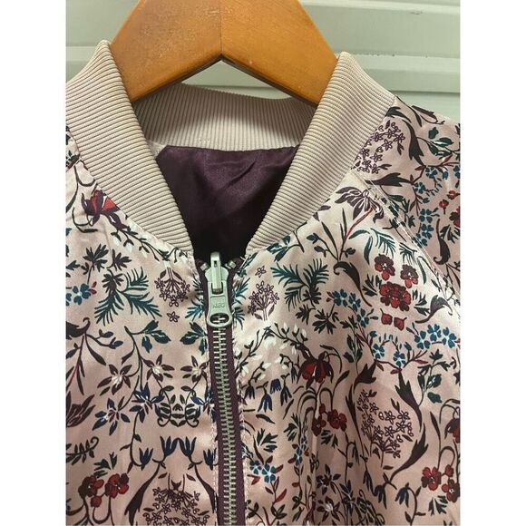 Pink & Burgundy Satin Floral Reversible Baseball Jacket sz M EUC - Picture 4 of 9
